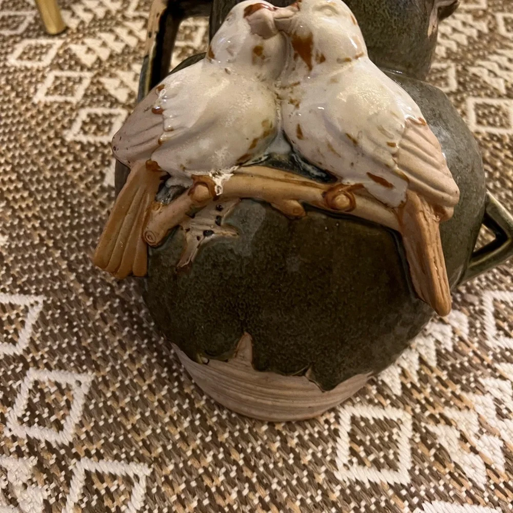 Ceramic Bird Stoneware Hanging Urn Wall Pot With Birds
